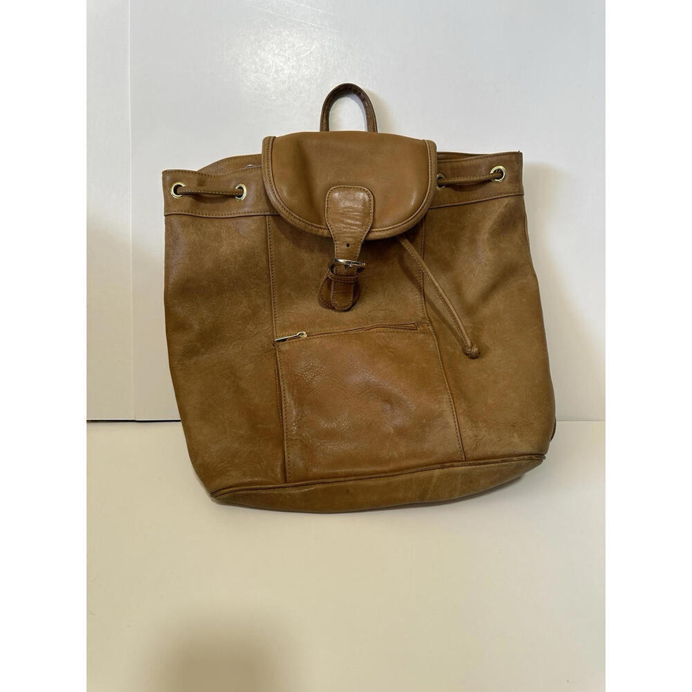 VTG Boulder Ridge Brown Soft Leather Drawstring Backpack - Picture 2 of 7
